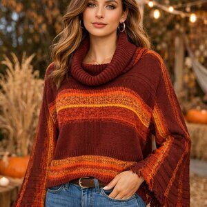 Free People SZ M Close To Me Pullover Cowel Neck Striped Sweater In Berry Boho